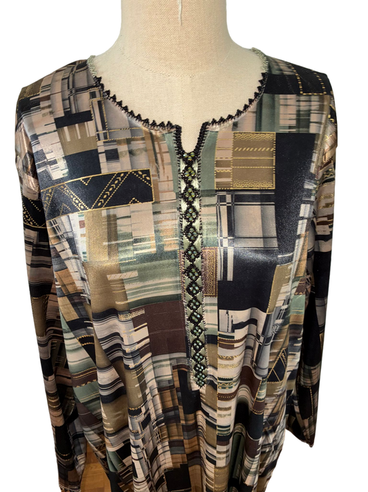 1 Robe marocaine longue – Tissu imprimé géométrique "édition limitée”