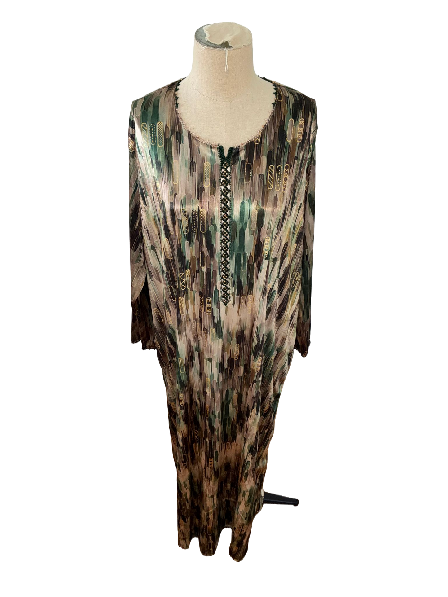 Robe Femme - Satin Brillant Abstrait Bleu & Doré