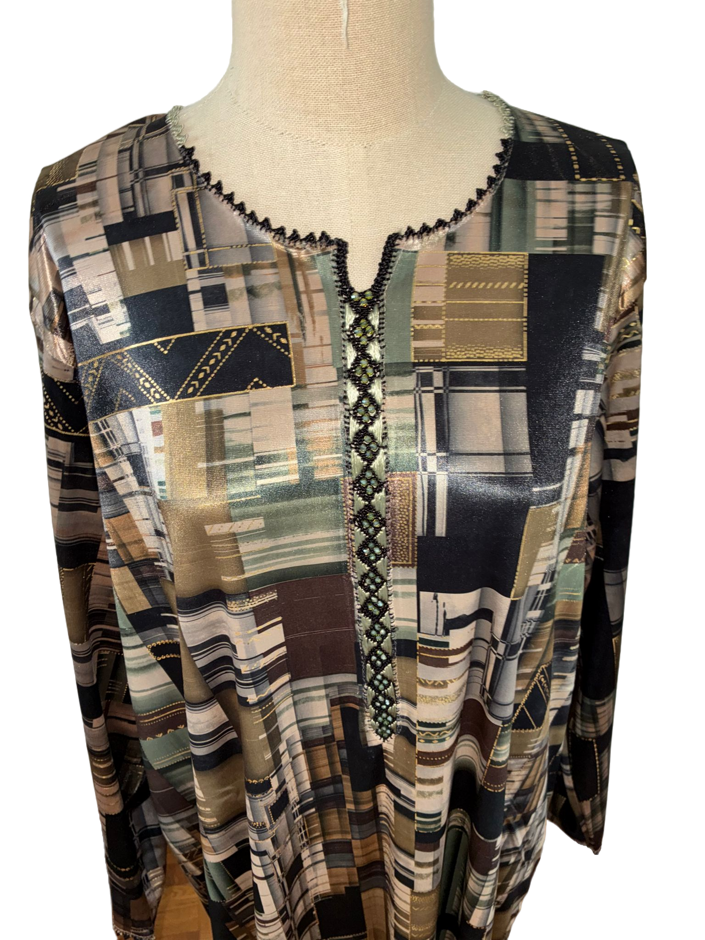 1 Robe marocaine longue – Tissu imprimé géométrique "édition limitée”