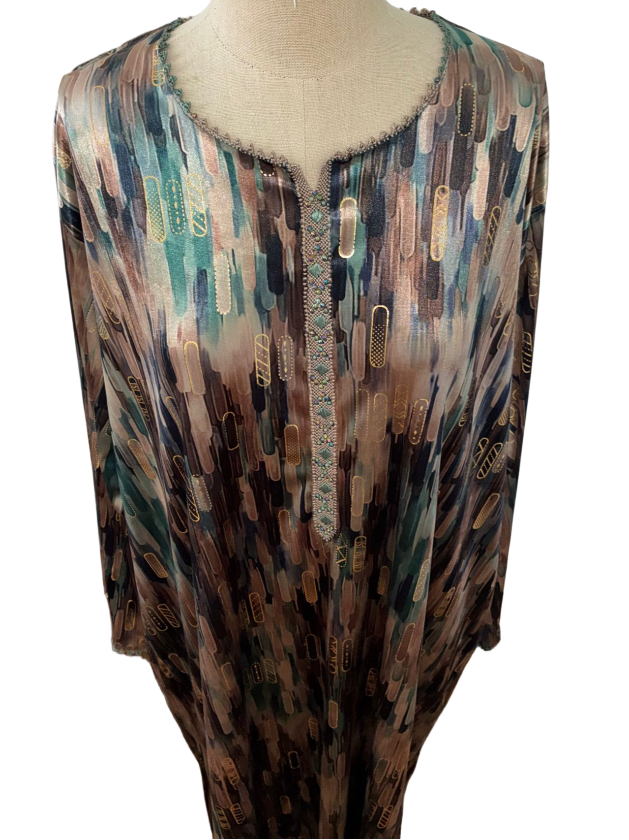 Robe  Femme - Satin Brillant Abstrait Bleu & Doré