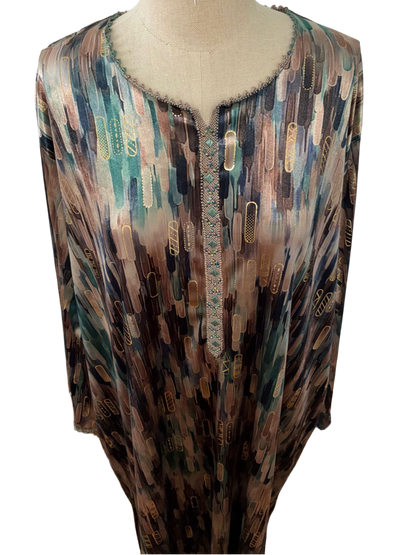 Robe  Femme - Satin Brillant Abstrait Bleu & Doré