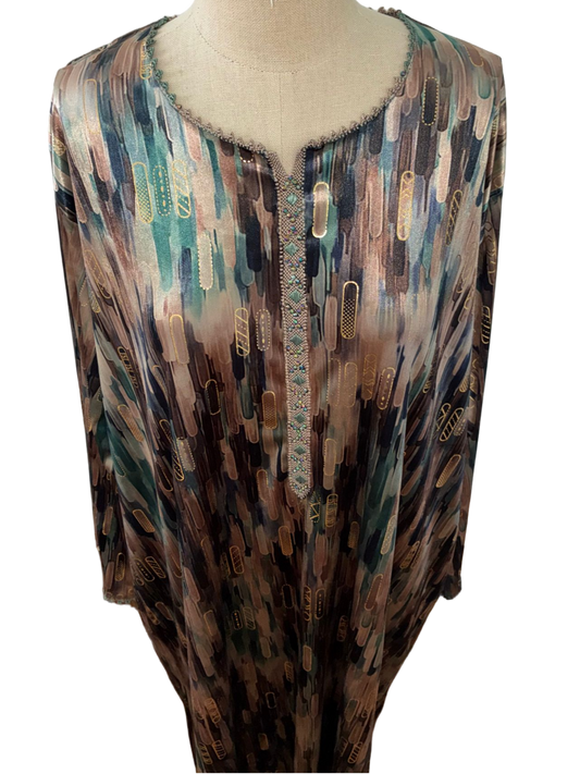 Robe  Femme - Satin Brillant Abstrait Bleu & Doré