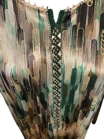 Robe  Femme - Satin Brillant Abstrait Bleu & Doré