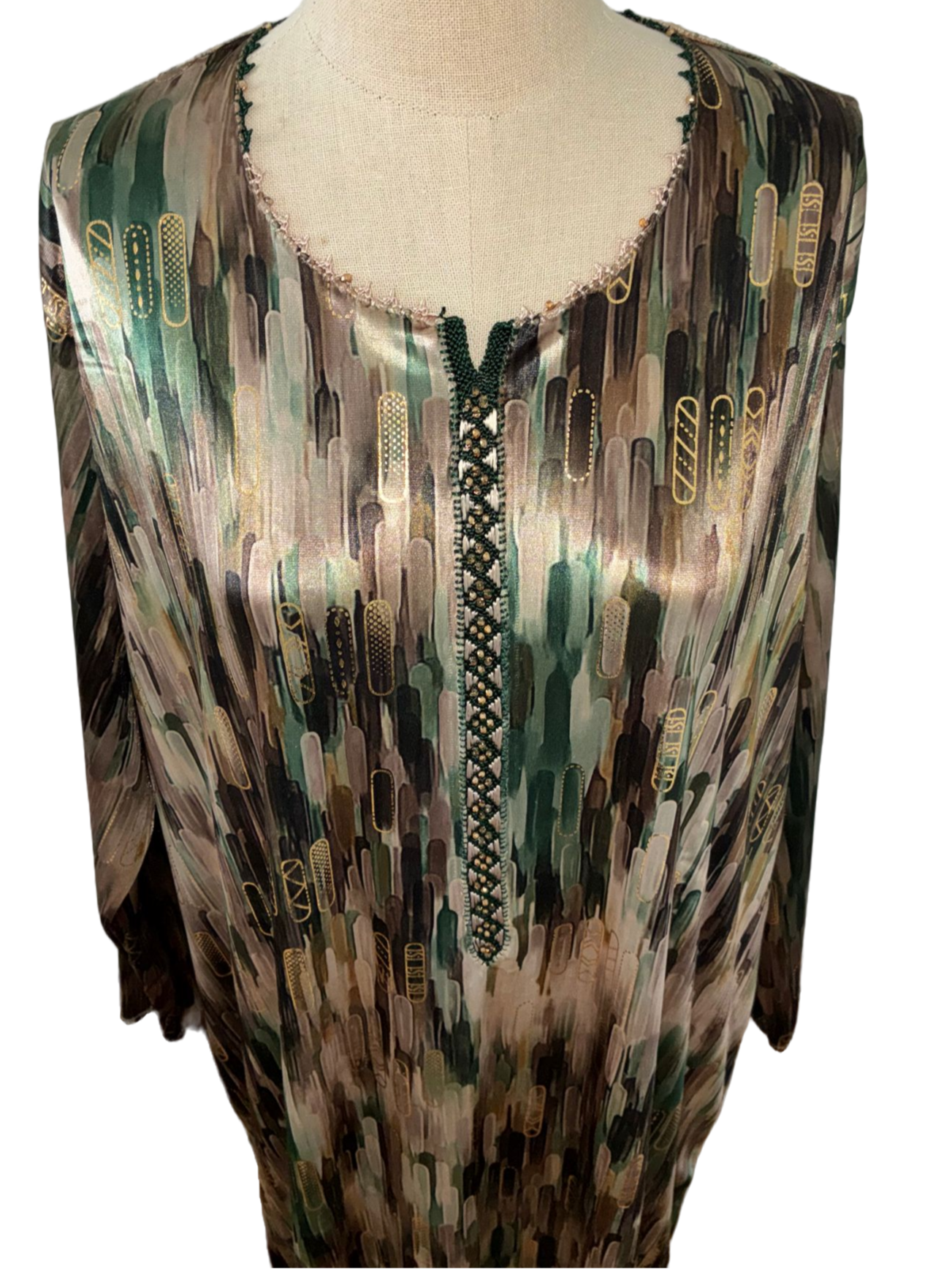 Robe  Femme - Satin Brillant Abstrait Bleu & Doré