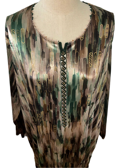 Robe  Femme - Satin Brillant Abstrait Bleu & Doré